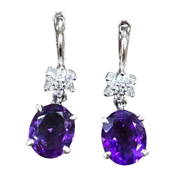 Amethyst & Cubic Zirconia Drop Earrings – 925 Sterling Silver