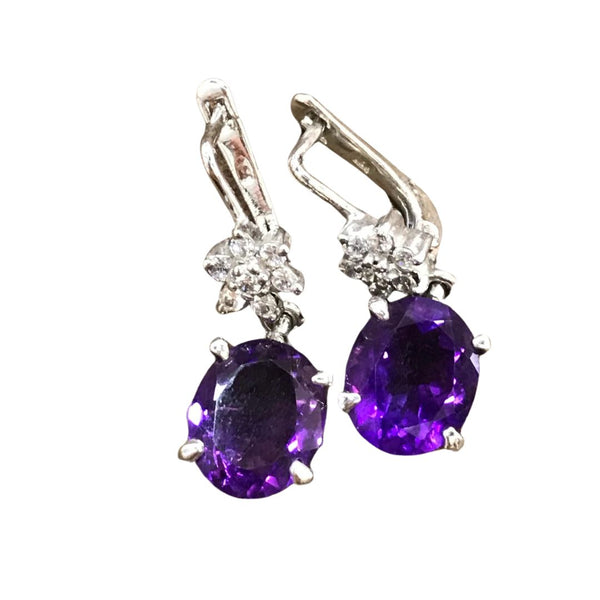 Amethyst & Cubic Zirconia Drop Earrings – 925 Sterling Silver