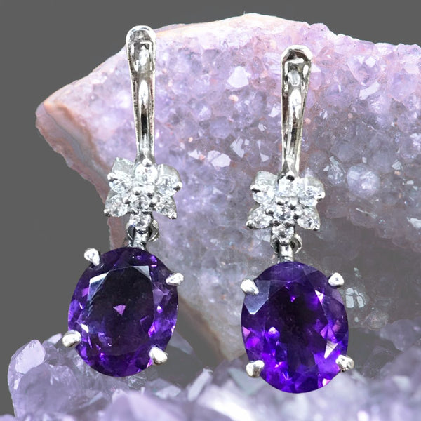 Amethyst & Cubic Zirconia Drop Earrings – 925 Sterling Silver