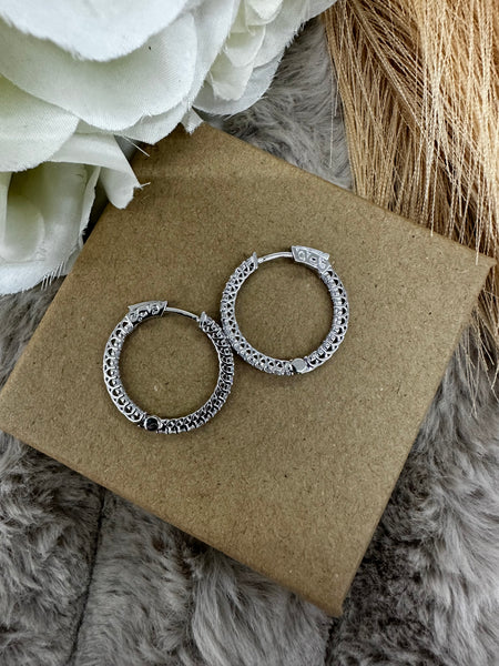 2.5cm Sterling Silver Hoop Earrings with Cubic Zirconia – Sparkling Clip-In Hoops for Women