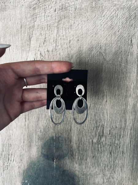 Sterling Silver Oval Drop Earrings