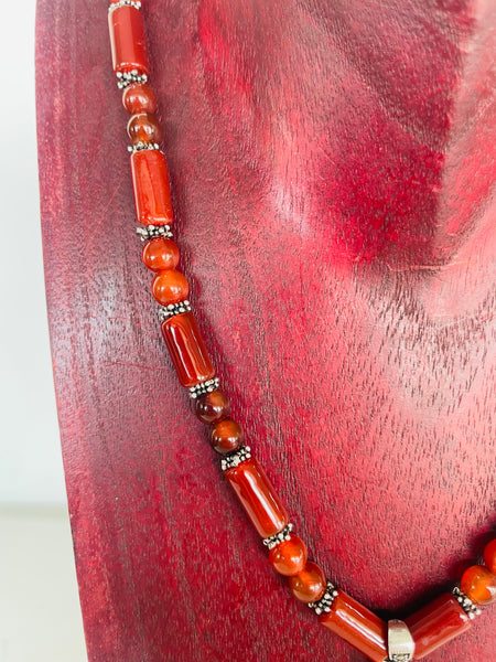 Bloodstone Cross Necklace with Sterling Silver Beads