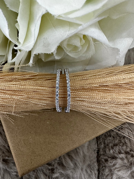 2.5cm Sterling Silver Hoop Earrings with Cubic Zirconia – Sparkling Clip-In Hoops for Women