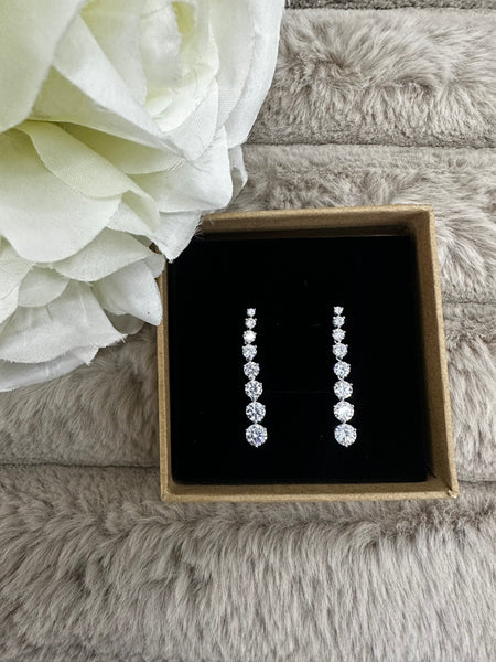 3.5cm Sterling Silver Teardrop Earrings with 8 Cubic Zirconia – Elegant Studs for Women