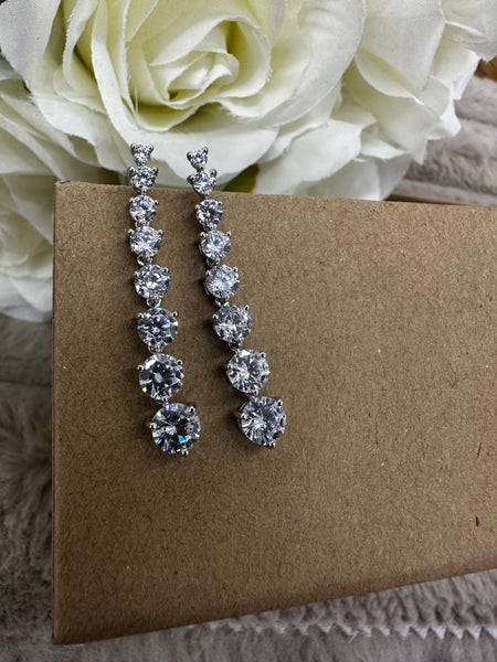 3.5cm Sterling Silver Teardrop Earrings with 8 Cubic Zirconia – Elegant Studs for Women