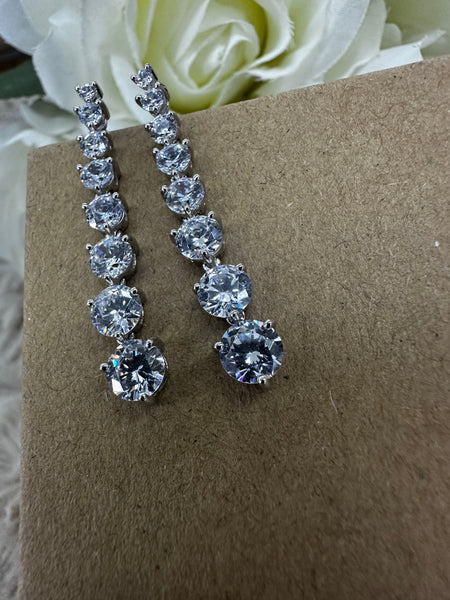 3.5cm Sterling Silver Teardrop Earrings with 8 Cubic Zirconia – Elegant Studs for Women