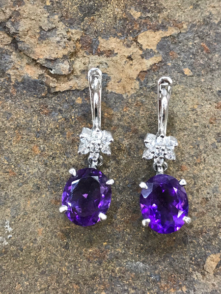 Amethyst & Cubic Zirconia Drop Earrings – 925 Sterling Silver
