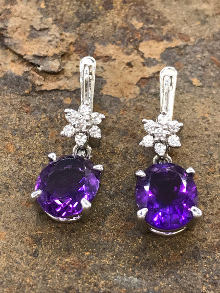 Amethyst & Cubic Zirconia Drop Earrings – 925 Sterling Silver