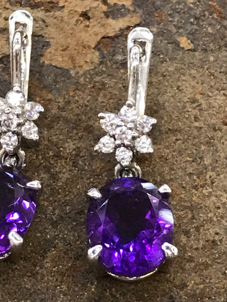 Amethyst & Cubic Zirconia Drop Earrings – 925 Sterling Silver