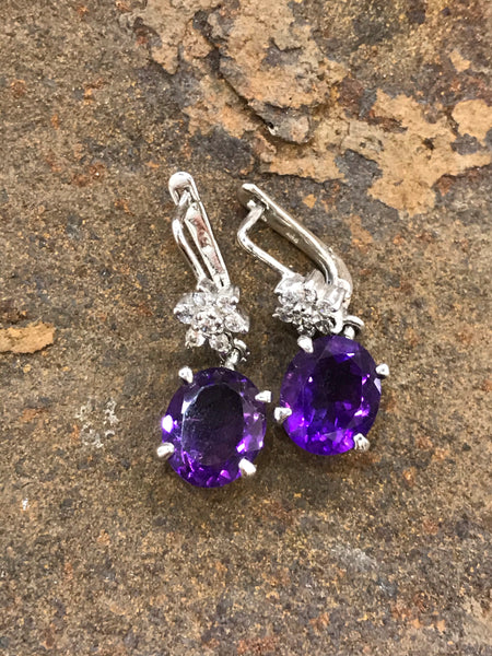 Amethyst & Cubic Zirconia Drop Earrings – 925 Sterling Silver
