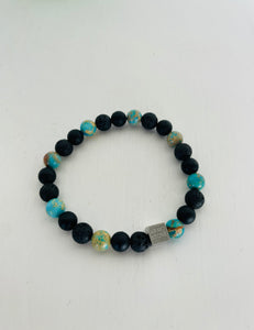 Armo Turquoise Black Lava and Onyx Stone Bracelet