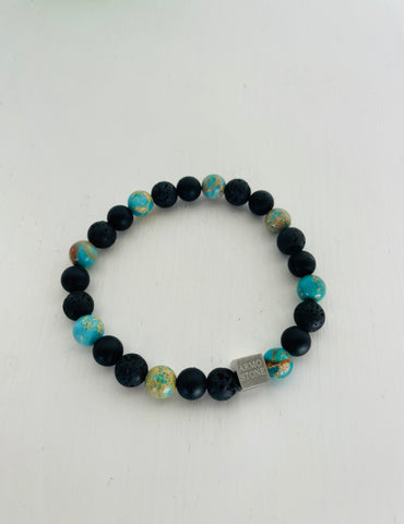 Turquoise Black Lava and Onyx Armo Stone Bracelet