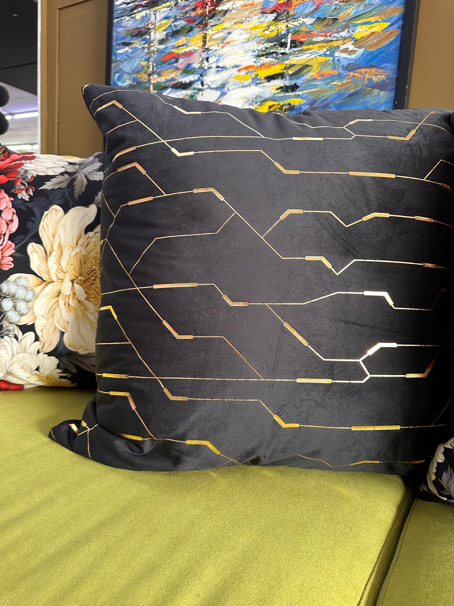 Abstract Gold & Black Scatter Cushion