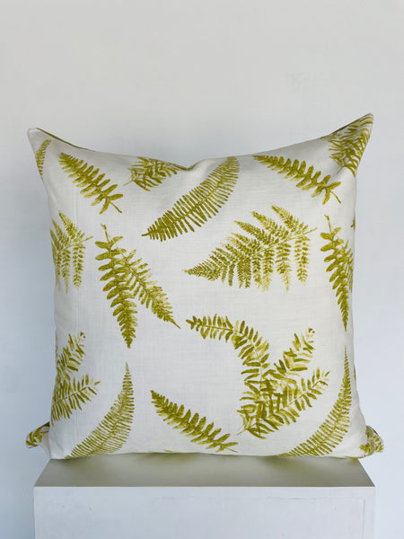 White Scatter Pillow with Green Leaf Print