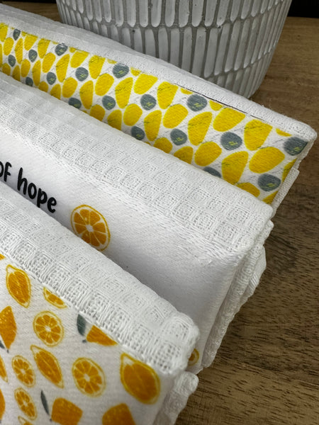 Cotton Lemon Print Dishcloths Set Of 3