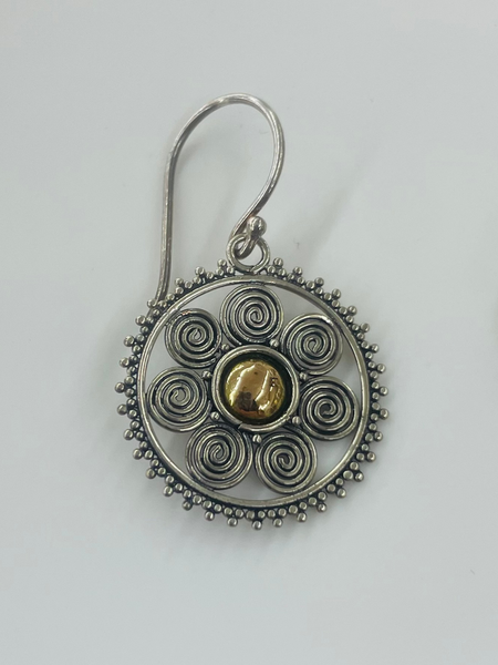 Handmade Bohemian Sterling Silver Earrings with Gold Plated Centre