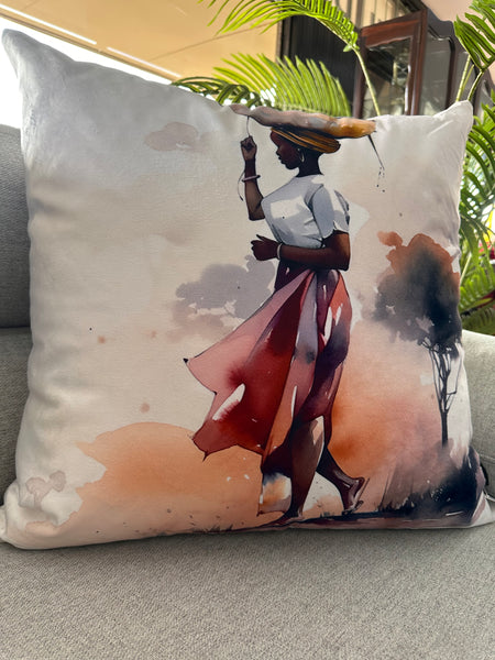 African Lady Bowl Head Scatter Cushion