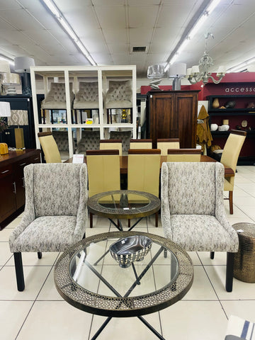 Rustic Pattern Coffee / Side Table with Glass Surface