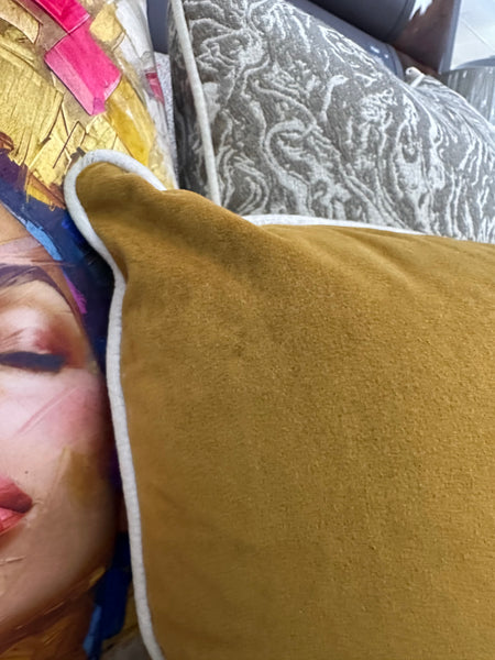 Mustard Velvet Scatter Cushion with Milk-White Piping