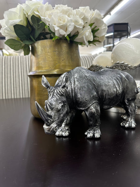 Silver Rhino Statue