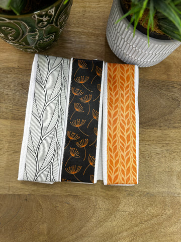 Orange Leaf Print Dishcloth Set Of 3