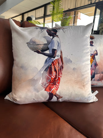 African Lady Bowl in Hand Scatter Cushion
