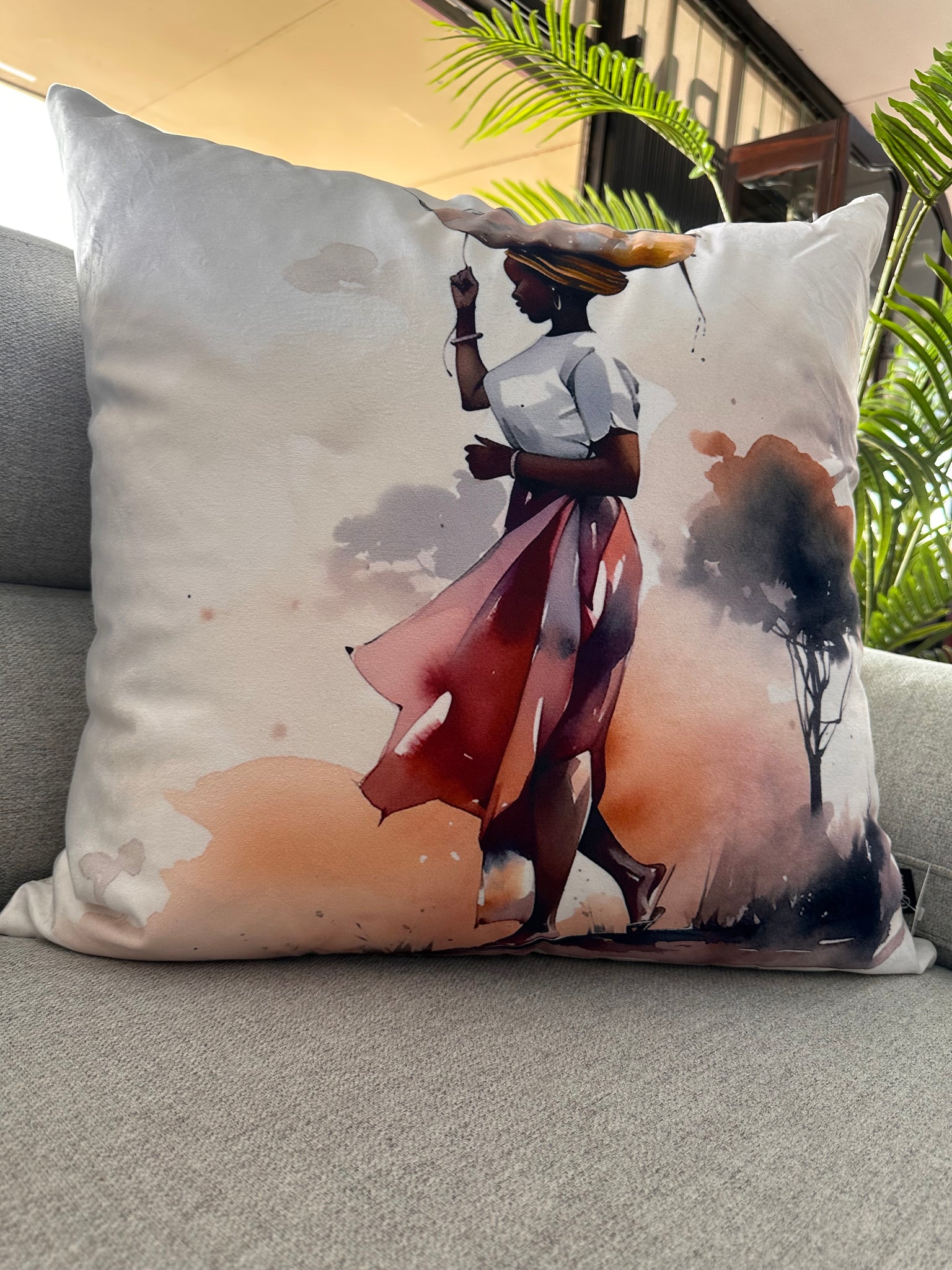 African Lady Bowl Head Scatter Cushion