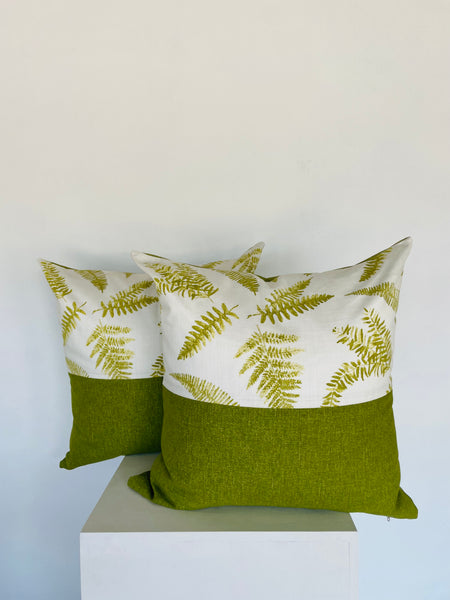 Green Leaf Print Scatter Pillow with White Backdrop