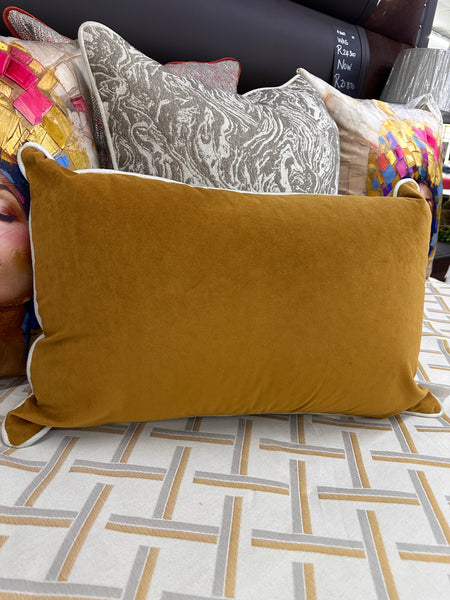 Mustard Velvet Scatter Cushion with Milk-White Piping