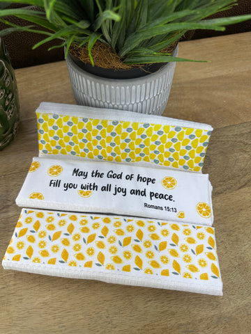 Cotton Lemon Print Dishcloths Set Of 3