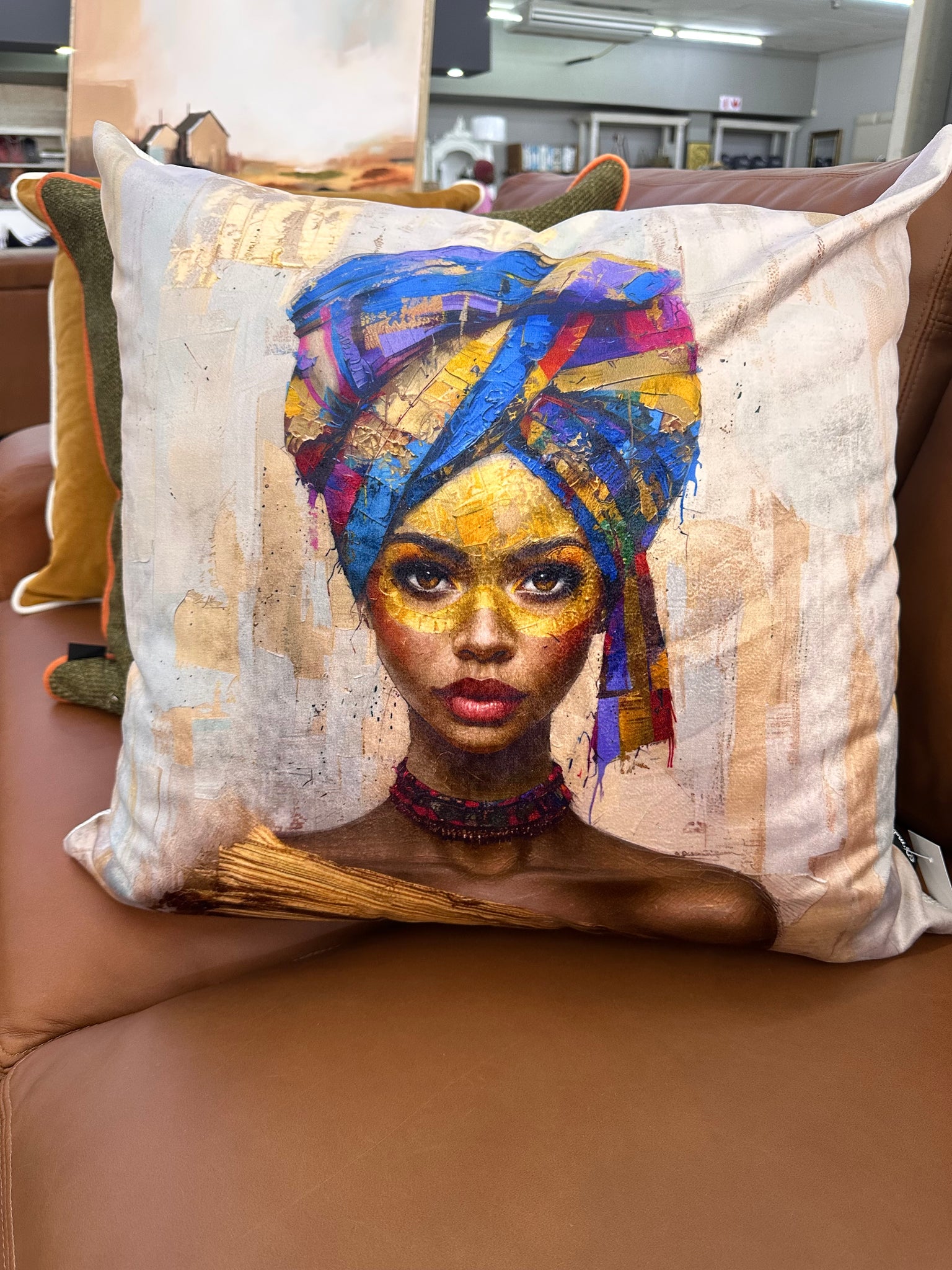 Golden Elegance African Lady Scatter Cushion
