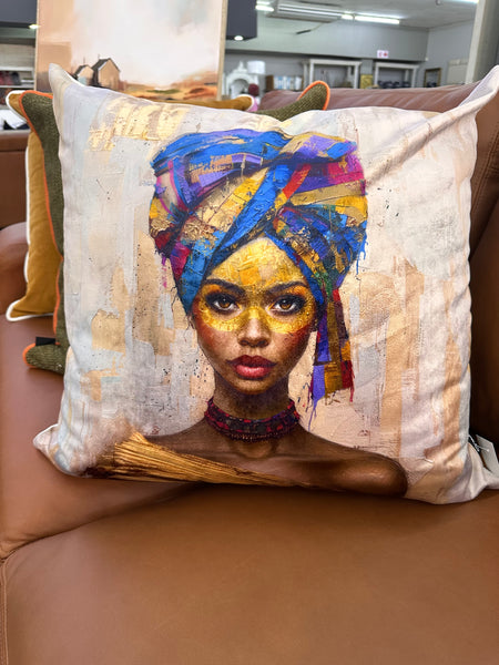 Golden Elegance African Lady Scatter Cushion