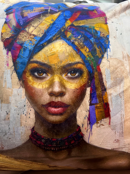 Golden Elegance African Lady Scatter Cushion