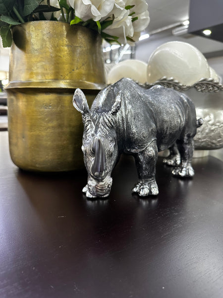 Silver Rhino Statue