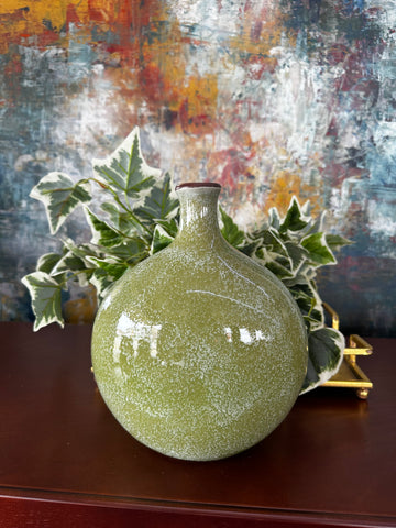 Olive Green & White Flower Vase