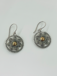 Handmade Bohemian Sterling Silver Earrings with Gold Plated Centre