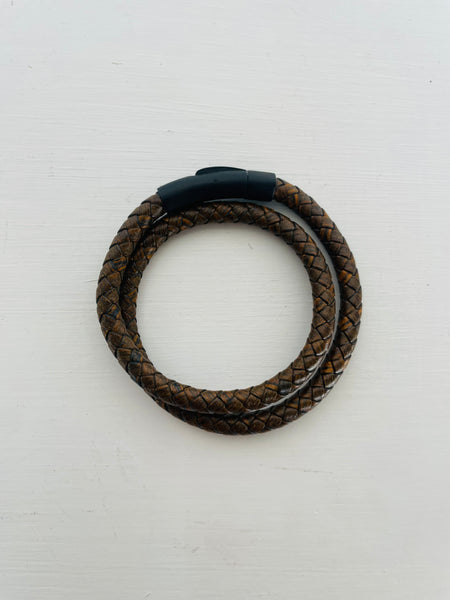 Armo Black Matt Steel Genuine Leather Bracelet