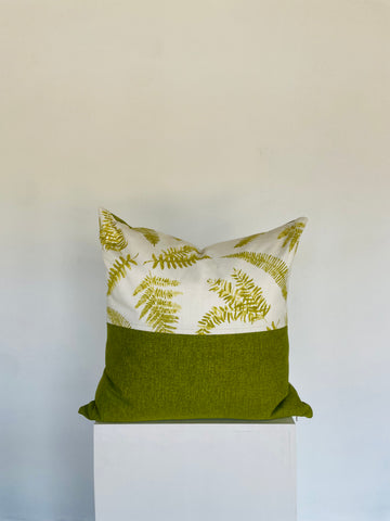 Green Leaf Print Scatter Pillow with White Backdrop