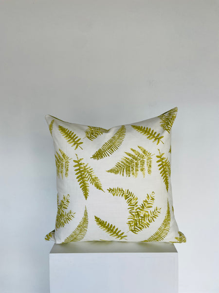 White Scatter Pillow with Green Leaf Print