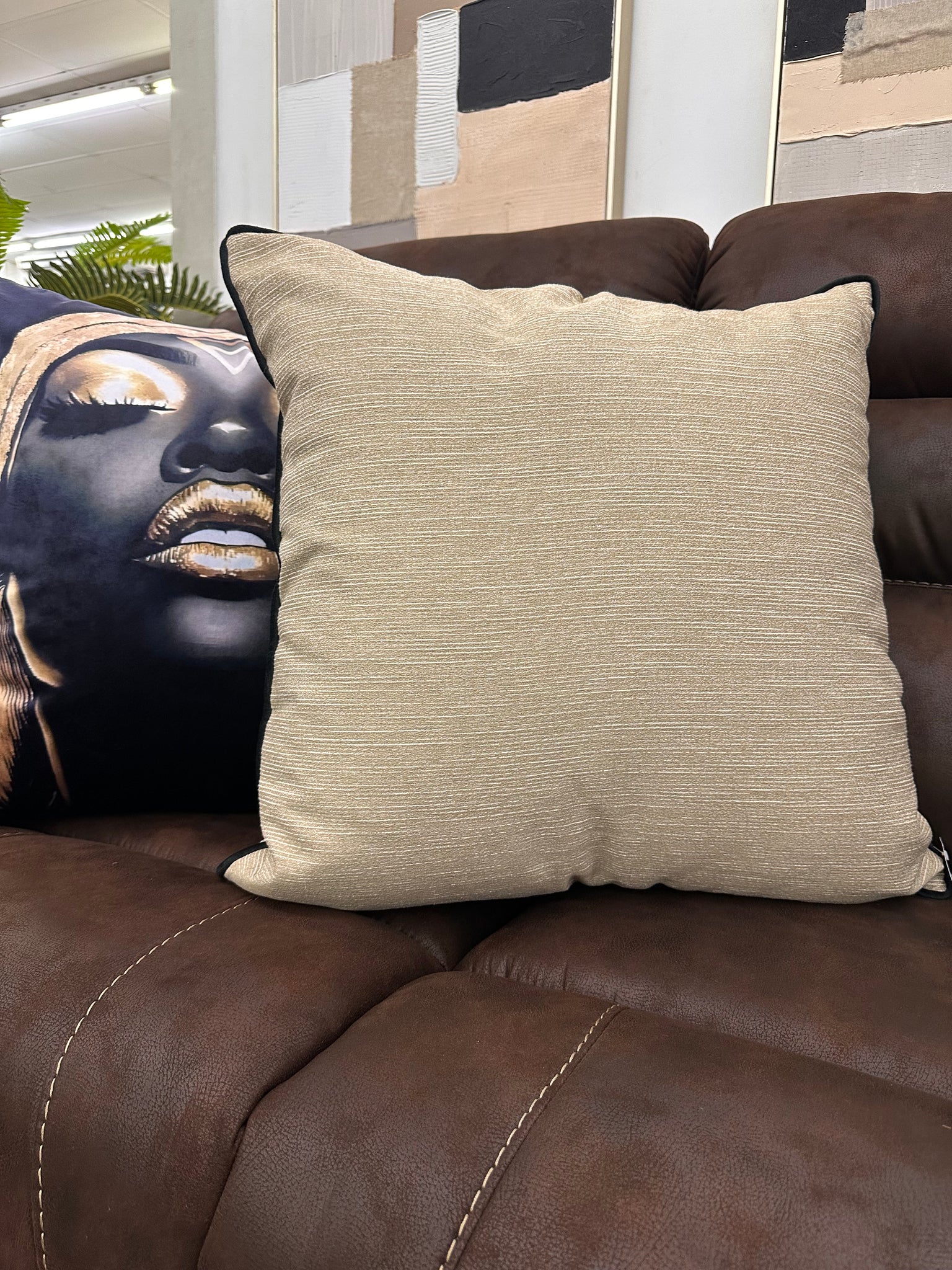Camel Tan Black Pipe Scatter Cushion