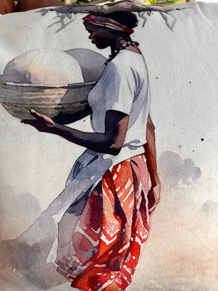 African Lady Bowl in Hand Scatter Cushion