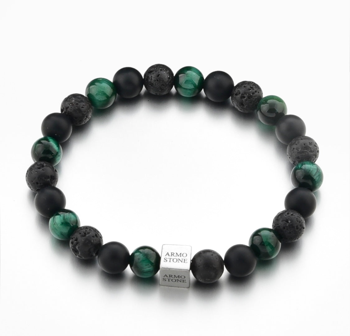 Armo Black Lava, Matt Onyx and Green Tiger Stones