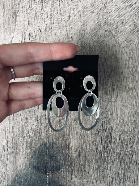 Sterling Silver Oval Drop Earrings