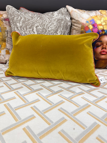 Velvet Chartreuse Scatter Cushion with Salmon Piping