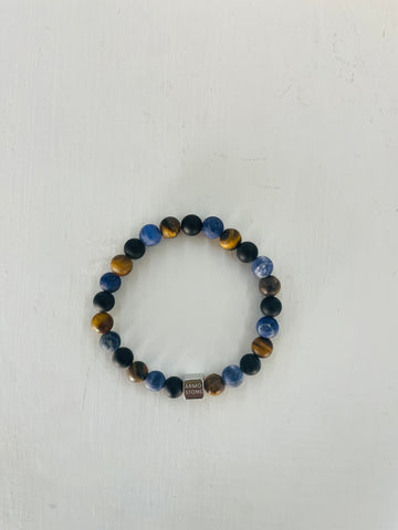 Armo Tigers Eye, Onyx & Blue Sodalite Stone Bracelet