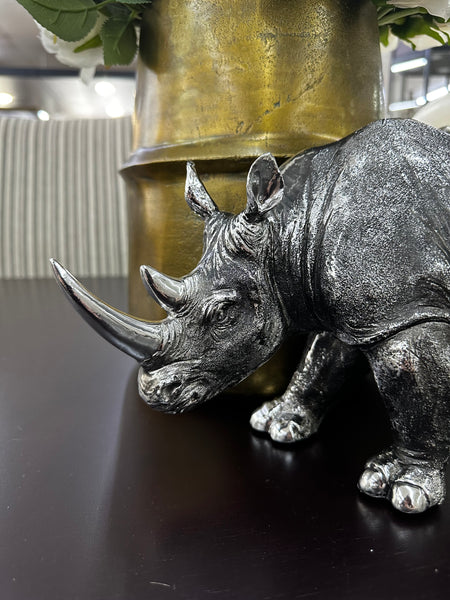 Silver Rhino Statue