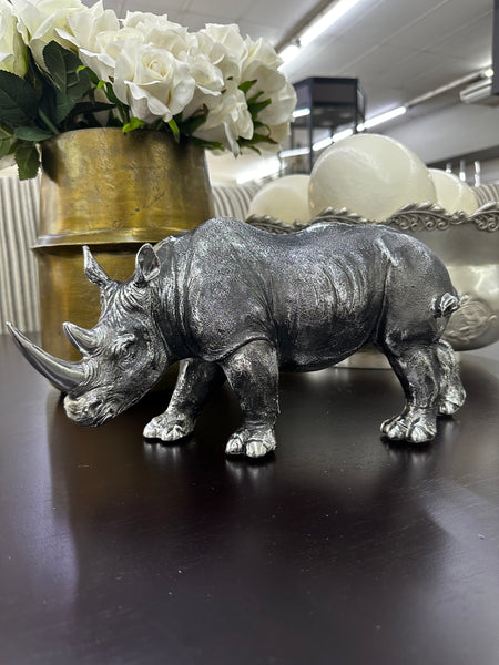 Silver Rhino Statue