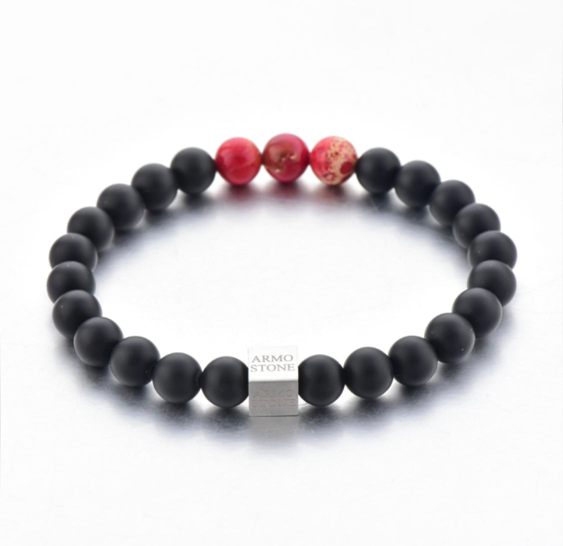 Armo Matt Black Onyx with 3 Red Imperial Jasper Stones