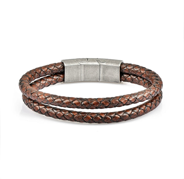 Armo Double braided brown-edged leather with adjustable clasp