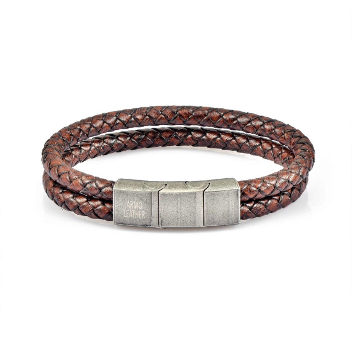 Armo Double braided brown-edged leather with adjustable clasp